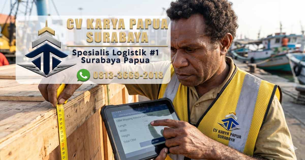 Petugas logistik sedang menghitung kubikasi barang dan memberikan penawaran harga